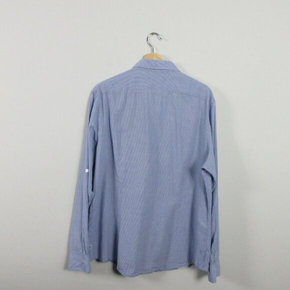 John Varvatos Button Up Shirt Men XXL Blue Micro Check Zipper Patch Pocket 194 - Picture 2 of 14
